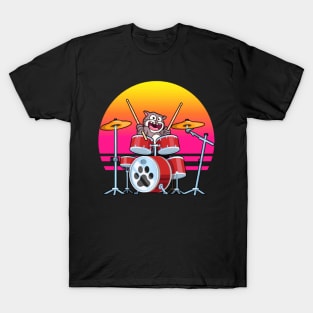 Drummer Cat Music Musician Playing The Drums T-Shirt